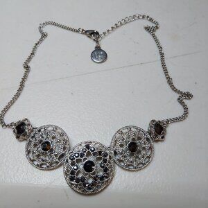 Liz Claiborne Choker Necklace Silver Tone Texture Panels With Rhinestones